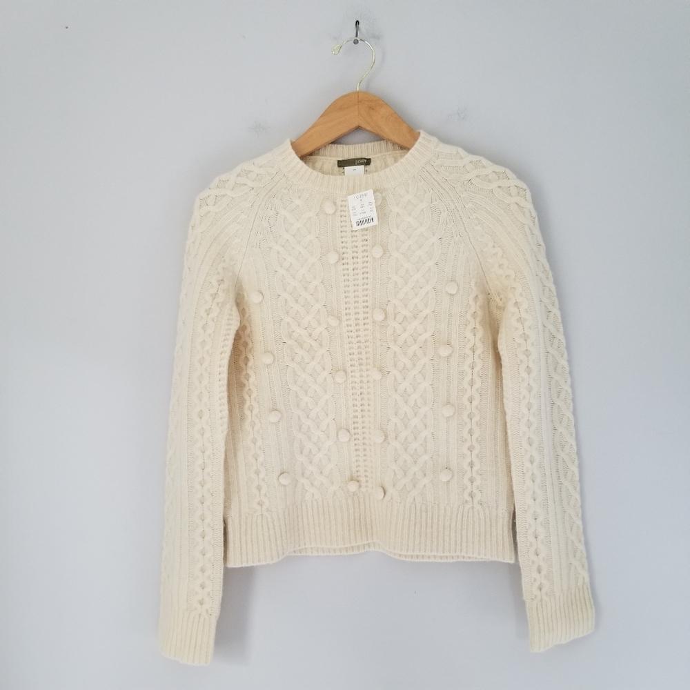 J Crew Popcorn Cable Knit Beige Lambswool Sweater - Picture 1 of 7